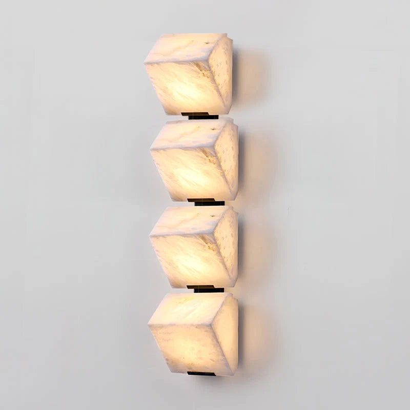 Indoor Wall Lamp | Sculptural Alabaster Cube Shades | Integrated LED
