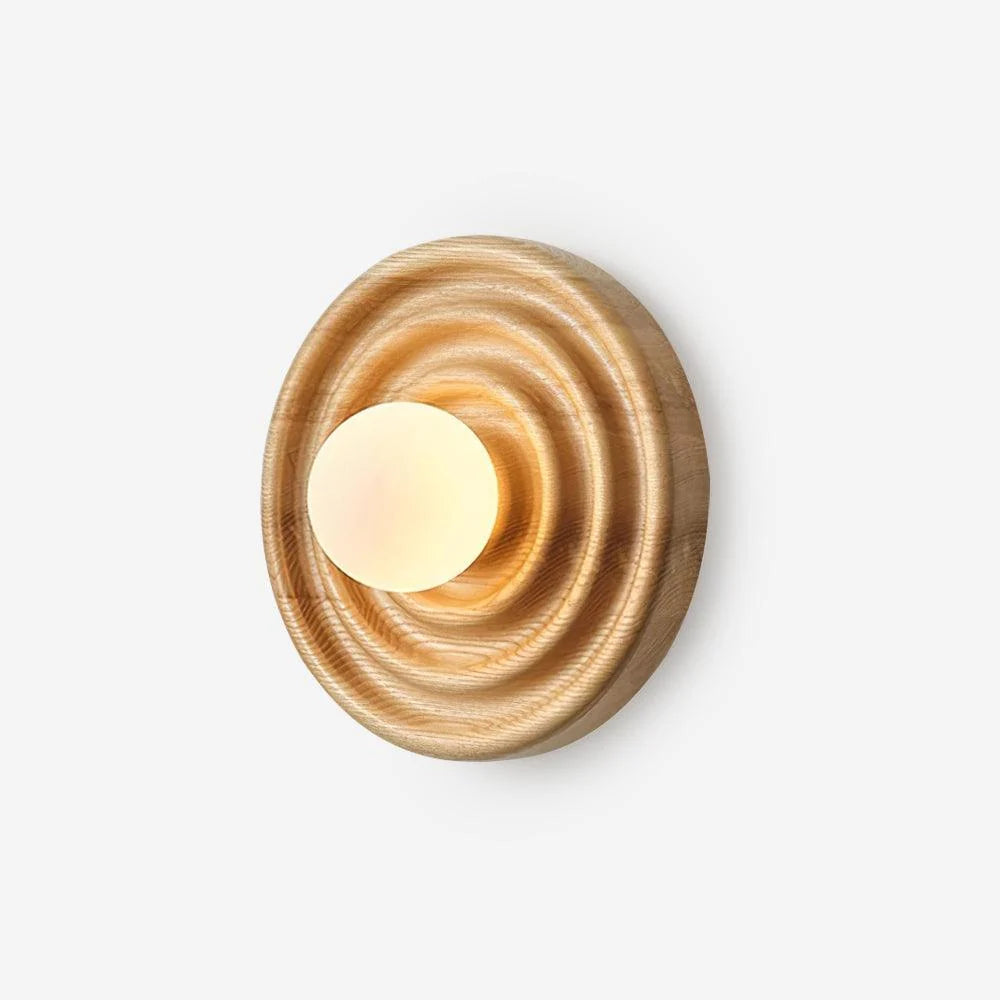 Wall Lamp | Ripple Ash Wood Body & Glass Globe | 28 cm