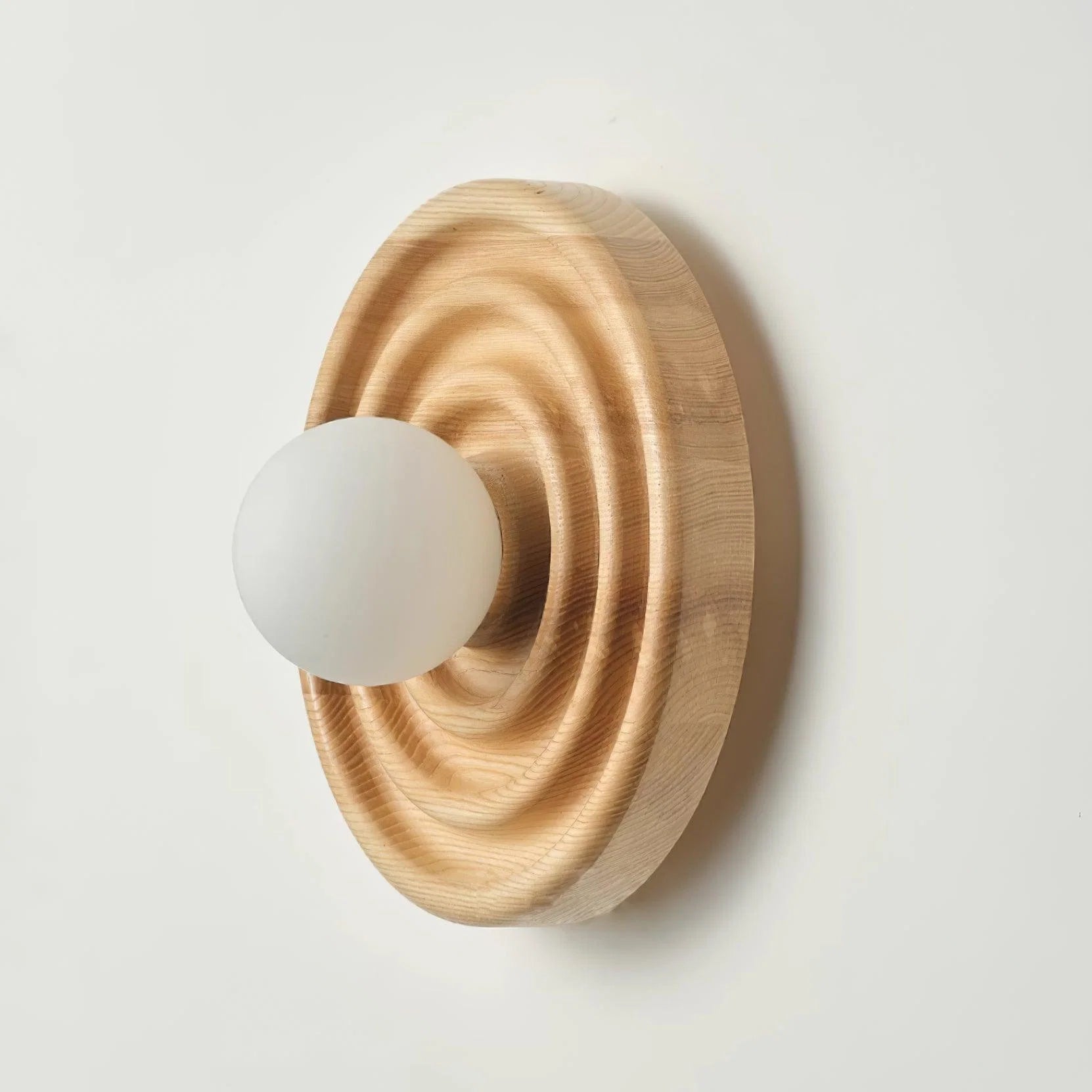 Wall Lamp | Ripple Ash Wood Body & Glass Globe | 28 cm