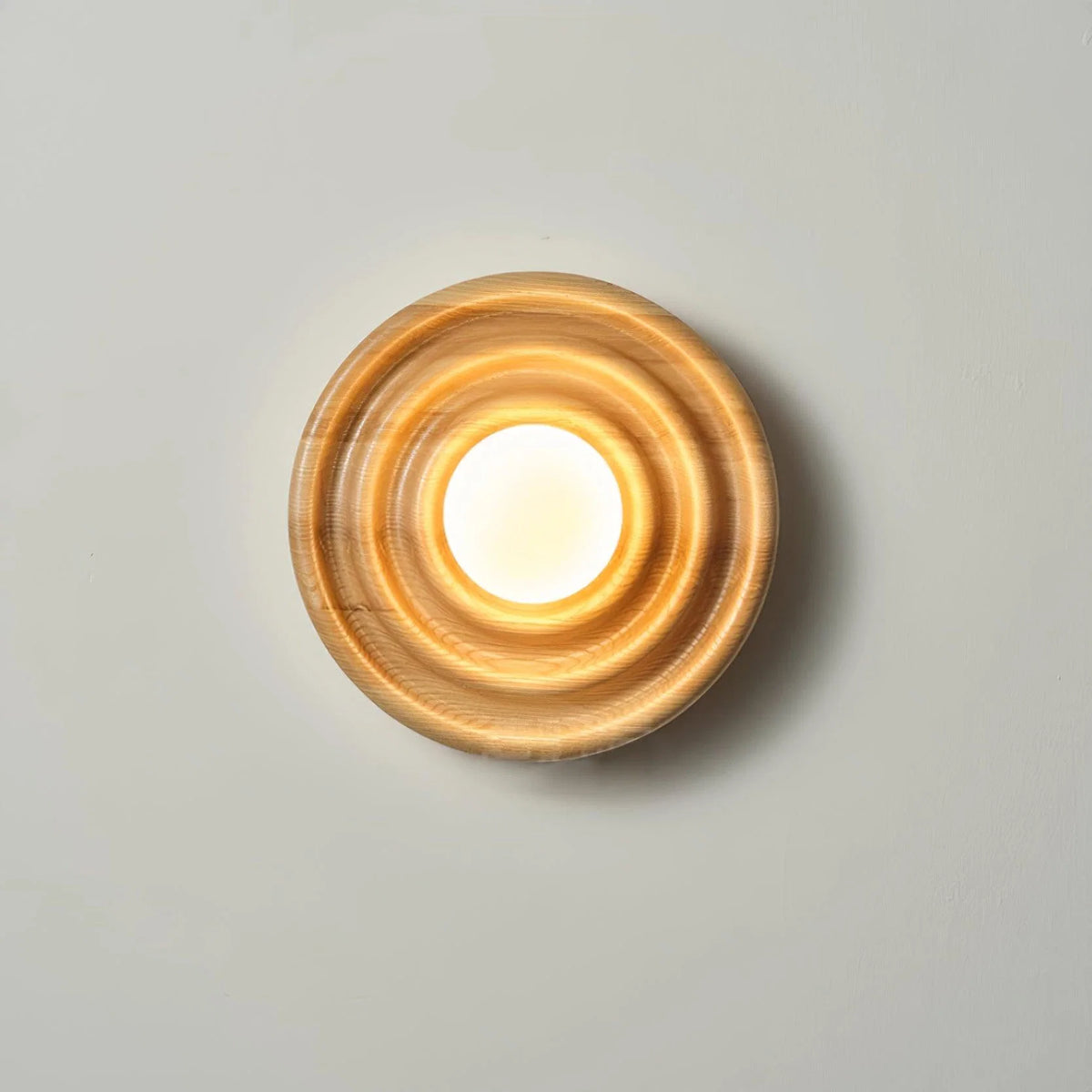Wall Lamp | Ripple Ash Wood Body & Glass Globe | 28 cm