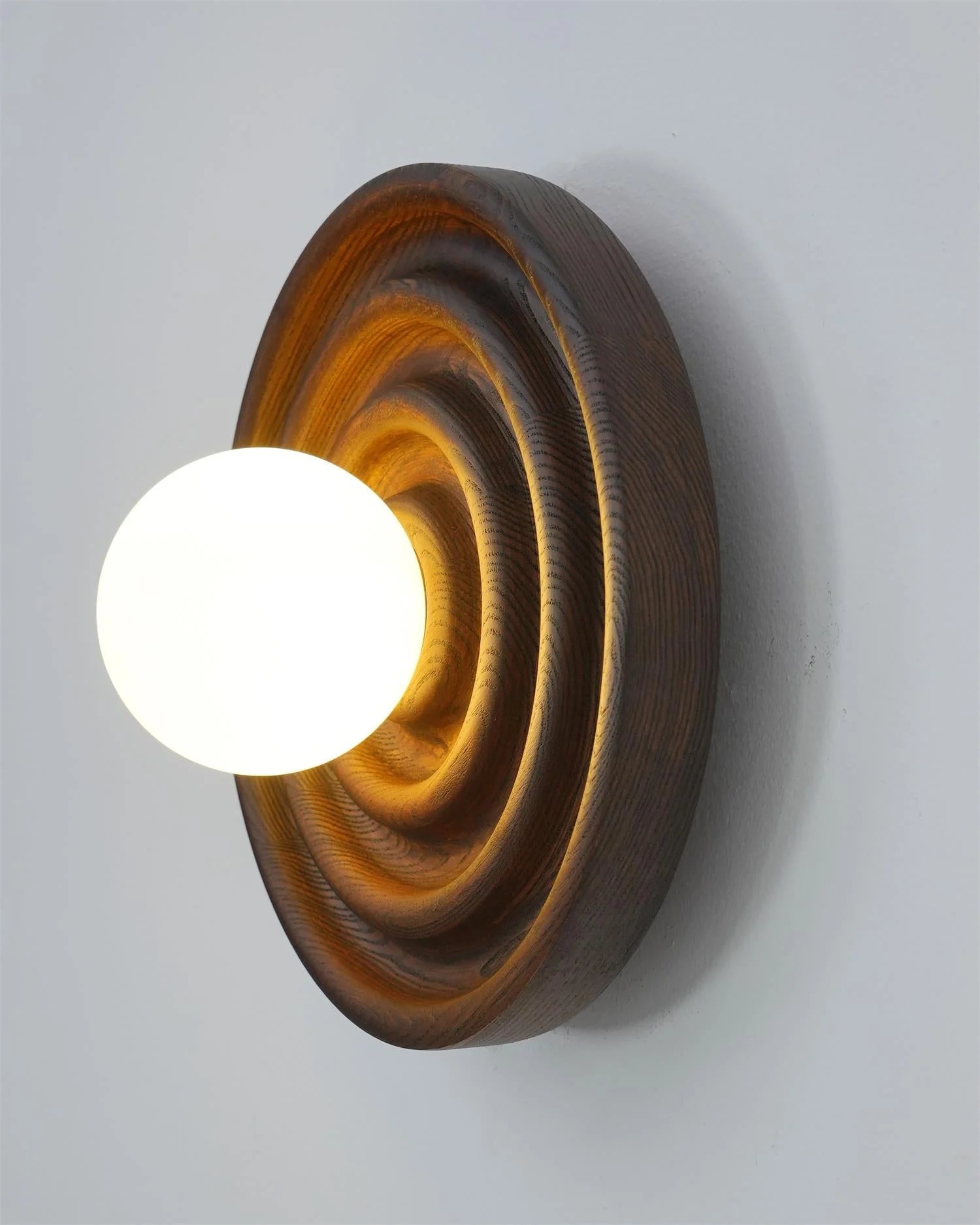 Wall Lamp | Ripple Ash Wood Body & Glass Globe | 28 cm