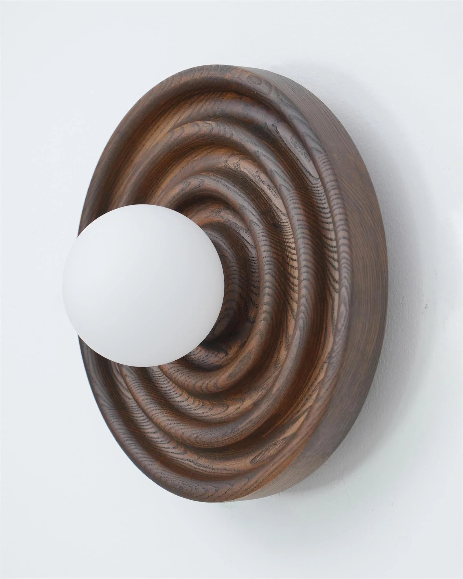 Wall Lamp | Ripple Ash Wood Body & Glass Globe | 28 cm