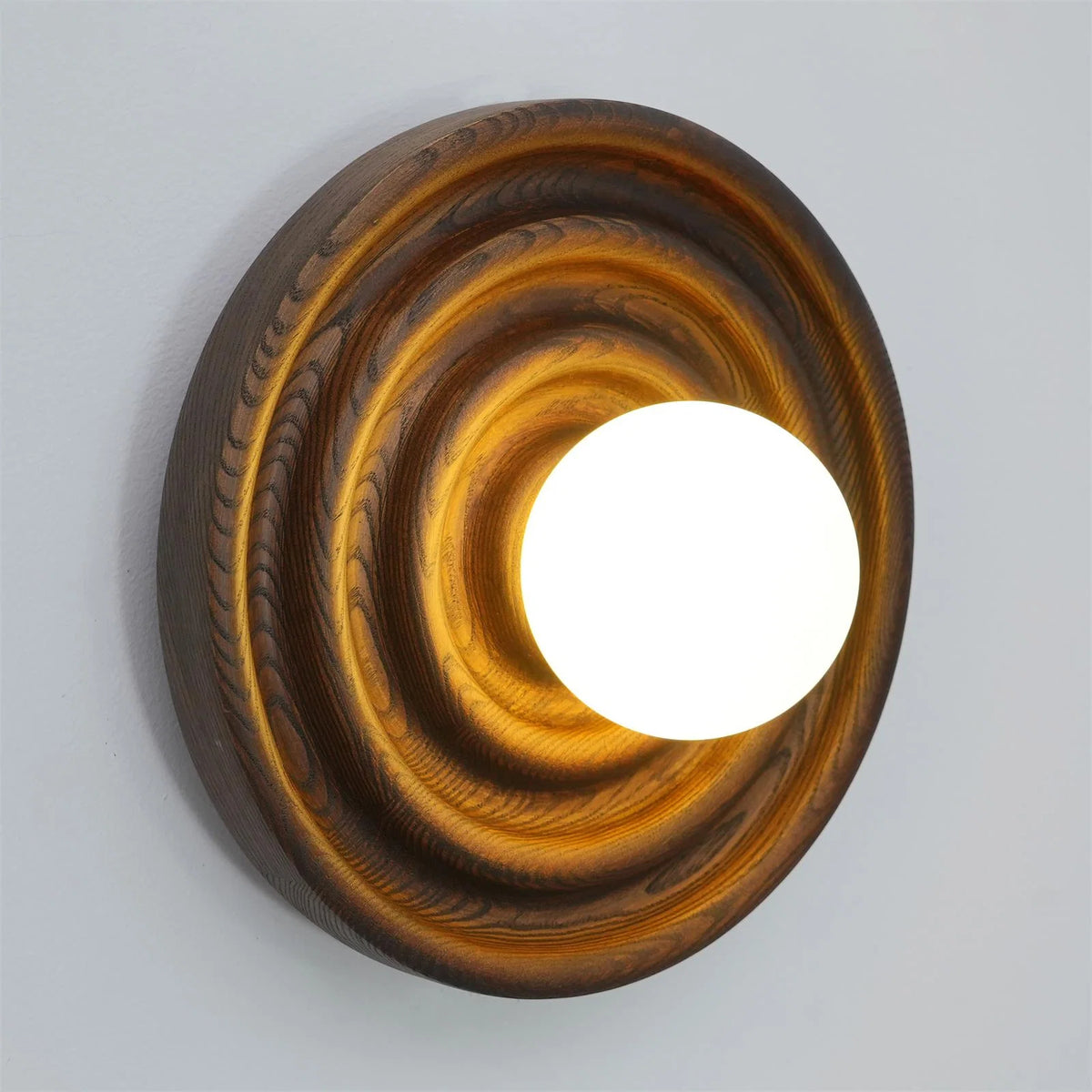 Wall Lamp | Ripple Ash Wood Body & Glass Globe | 28 cm