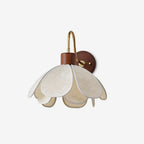 Wall Lamp | Carved Floral Petal Shade | Wood & Fabric, 31 cm