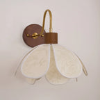 Wall Lamp | Carved Floral Petal Shade | Wood & Fabric, 31 cm