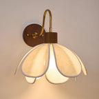 Wall Lamp | Carved Floral Petal Shade | Wood & Fabric, 31 cm
