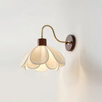 Wall Lamp | Carved Floral Petal Shade | Wood & Fabric, 31 cm