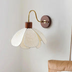 Wall Lamp | Carved Floral Petal Shade | Wood & Fabric, 31 cm