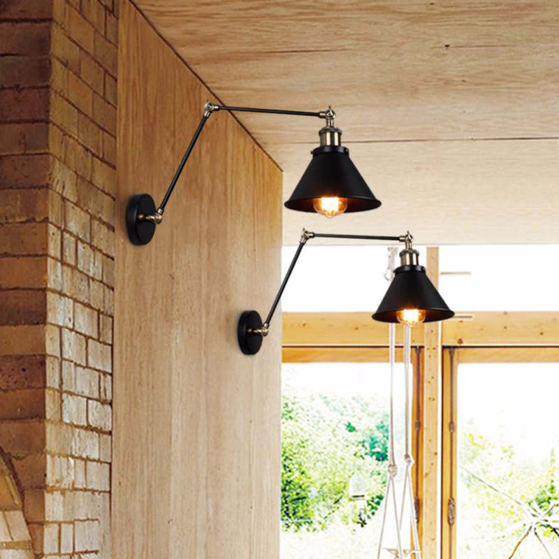 Wall Lamp | Retro Metal Cone Shade | Adjustable Swing Arm