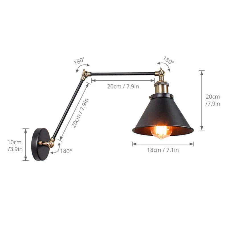 Wall Lamp | Retro Metal Cone Shade | Adjustable Swing Arm