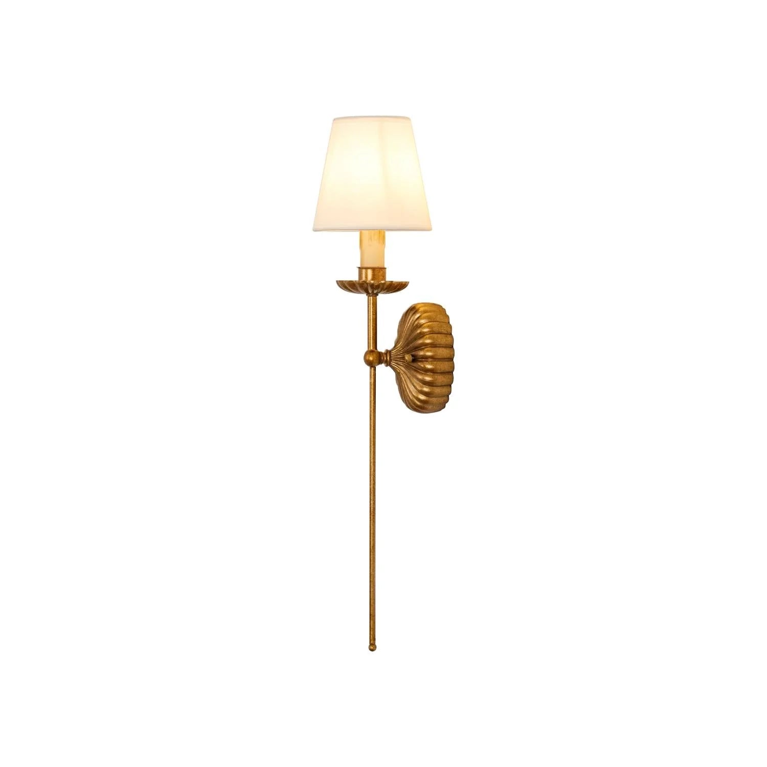 Wall Sconce | Rosette Iron Backplate & Fabric Shades | Antique Gold Finish