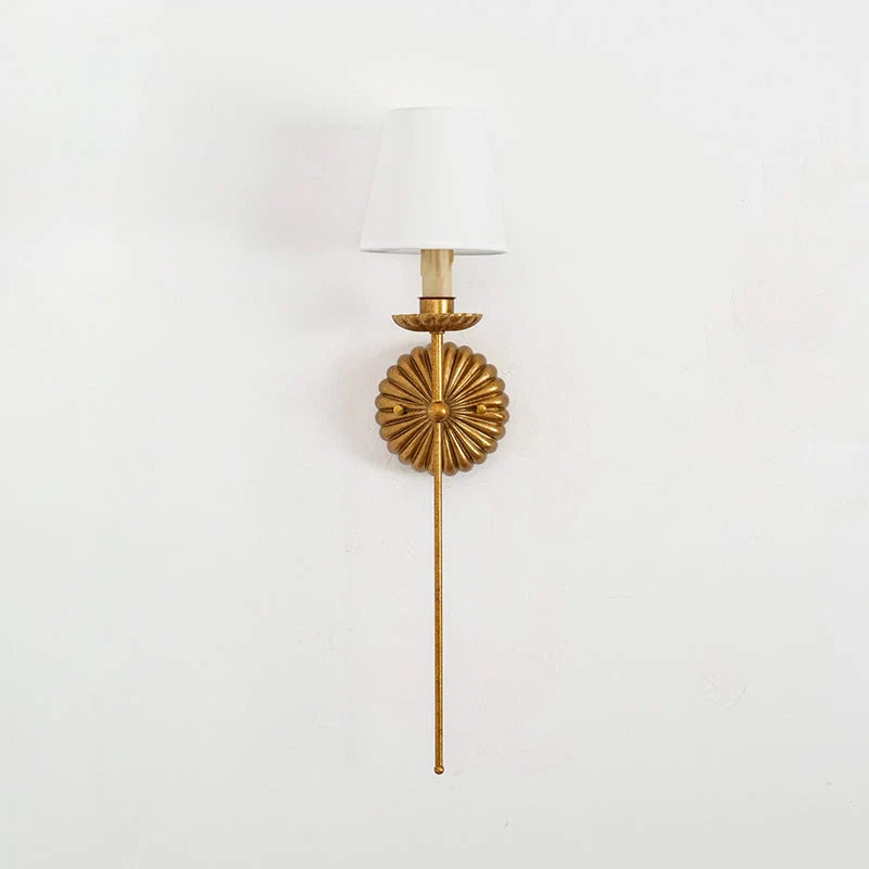 Wall Sconce | Rosette Iron Backplate & Fabric Shades | Antique Gold Finish