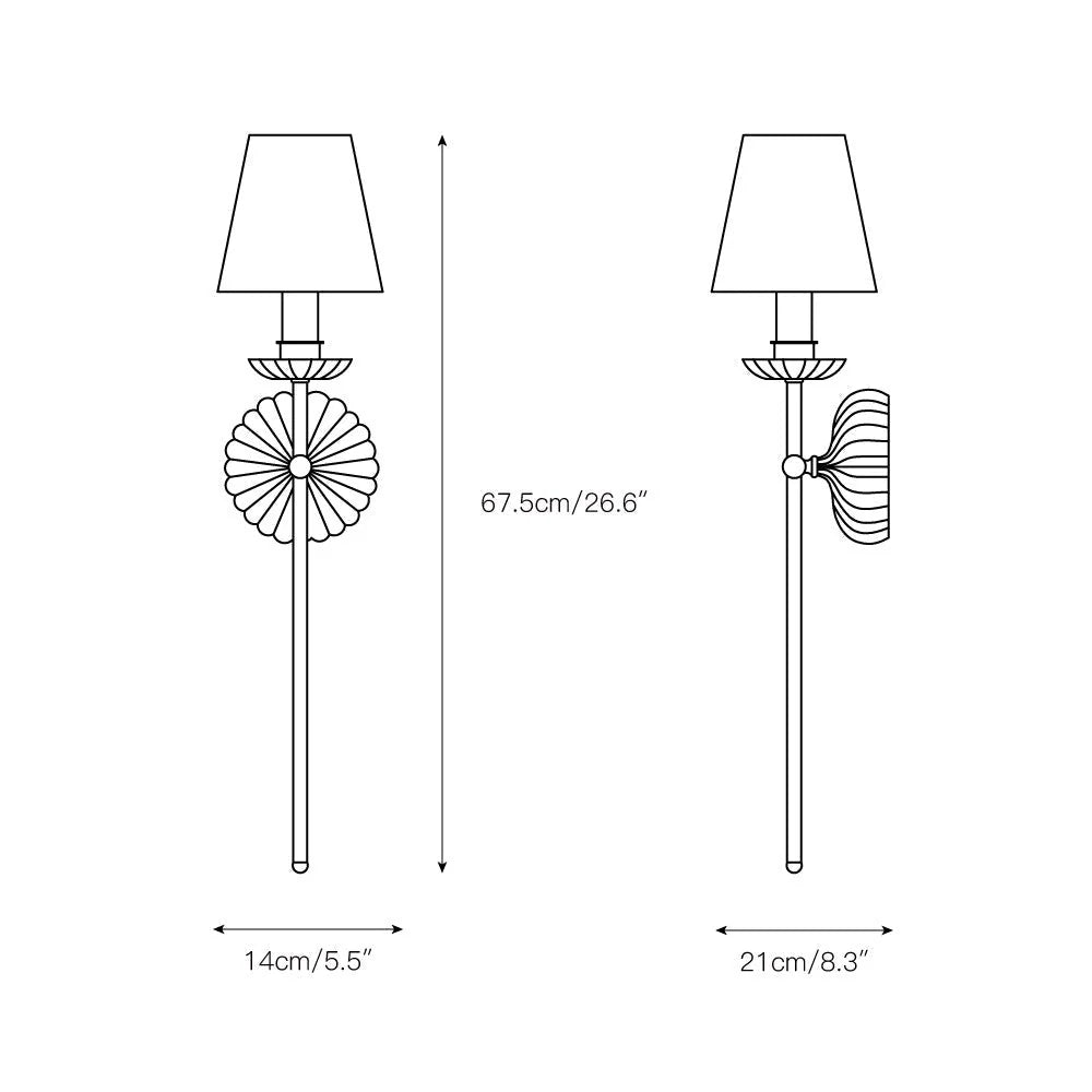 Wall Sconce | Rosette Iron Backplate & Fabric Shades | Antique Gold Finish
