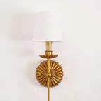 Wall Sconce | Rosette Iron Backplate & Fabric Shades | Antique Gold Finish