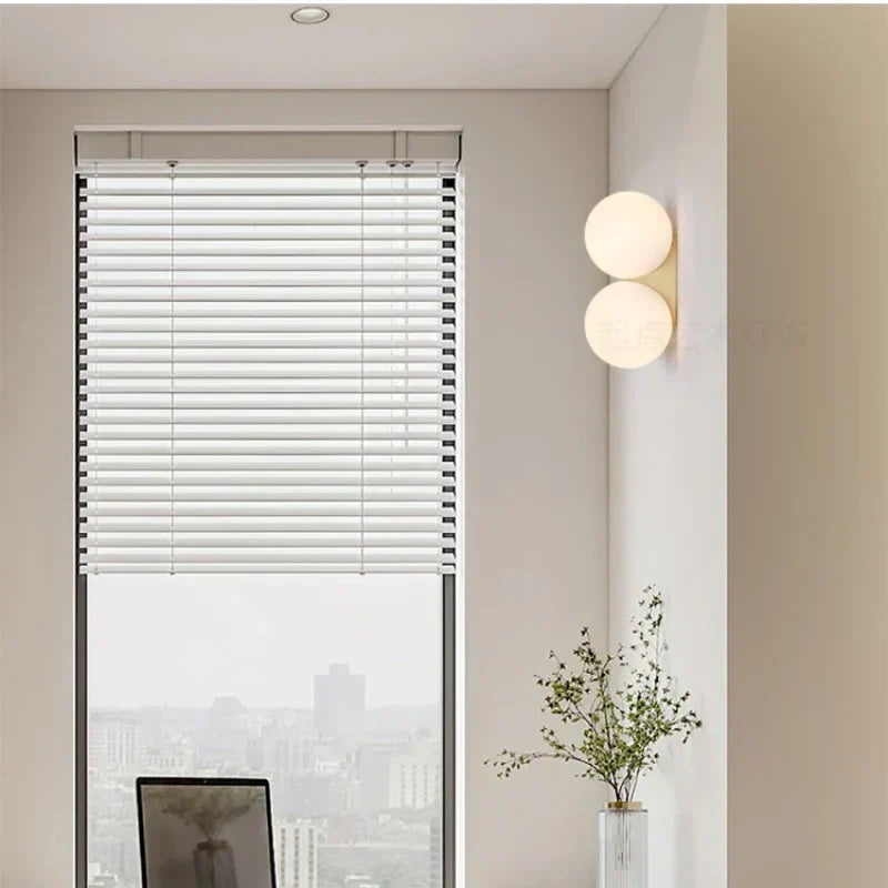 Wall Lamp | Two Glass Shades & Gilded Metal | Adjustable 180° Arm