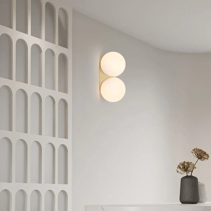 Wall Lamp | Two Glass Shades & Gilded Metal | Adjustable 180° Arm