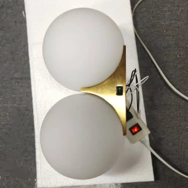 Wall Lamp | Two Glass Shades & Gilded Metal | Adjustable 180° Arm