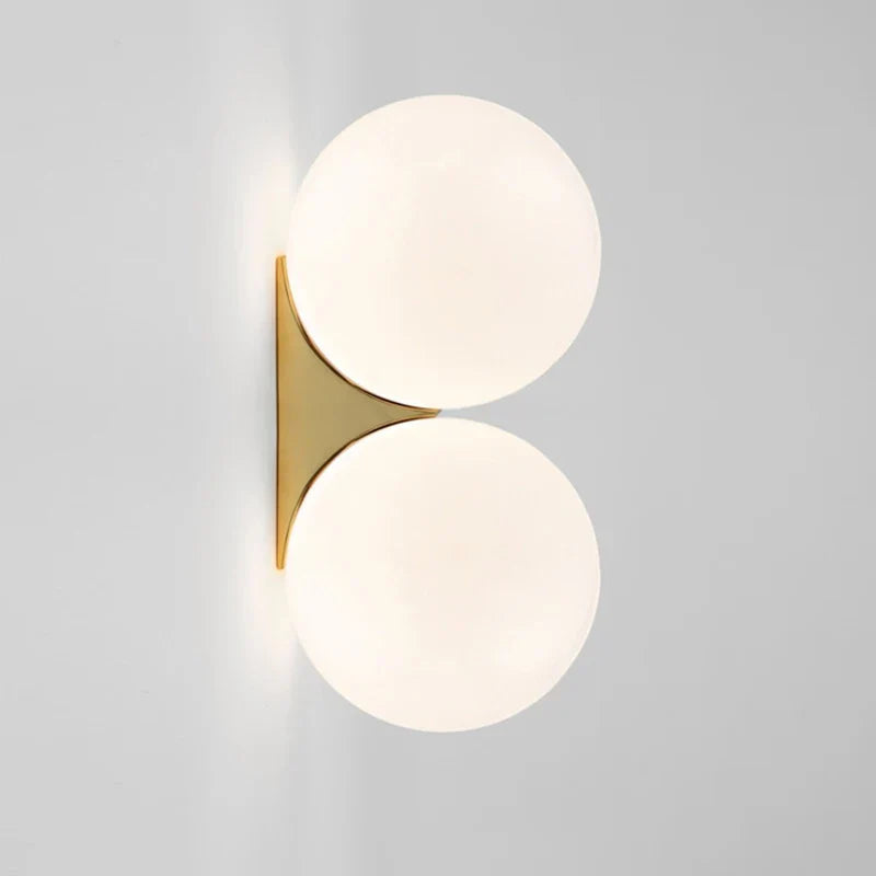 Wall Lamp | Two Glass Shades & Gilded Metal | Adjustable 180° Arm