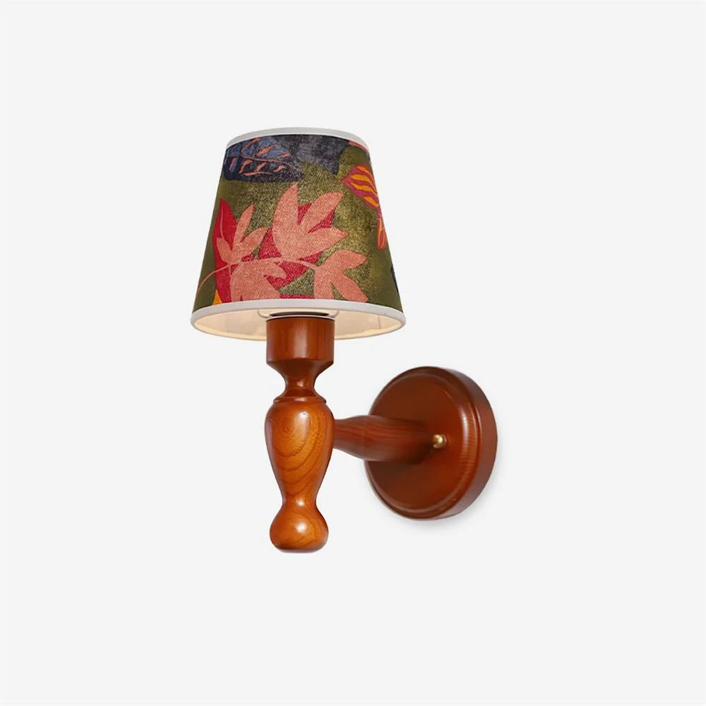 Wall Lamp | Wooden Floral Fabric Shade & Dimmer Compatible | Two Sizes
