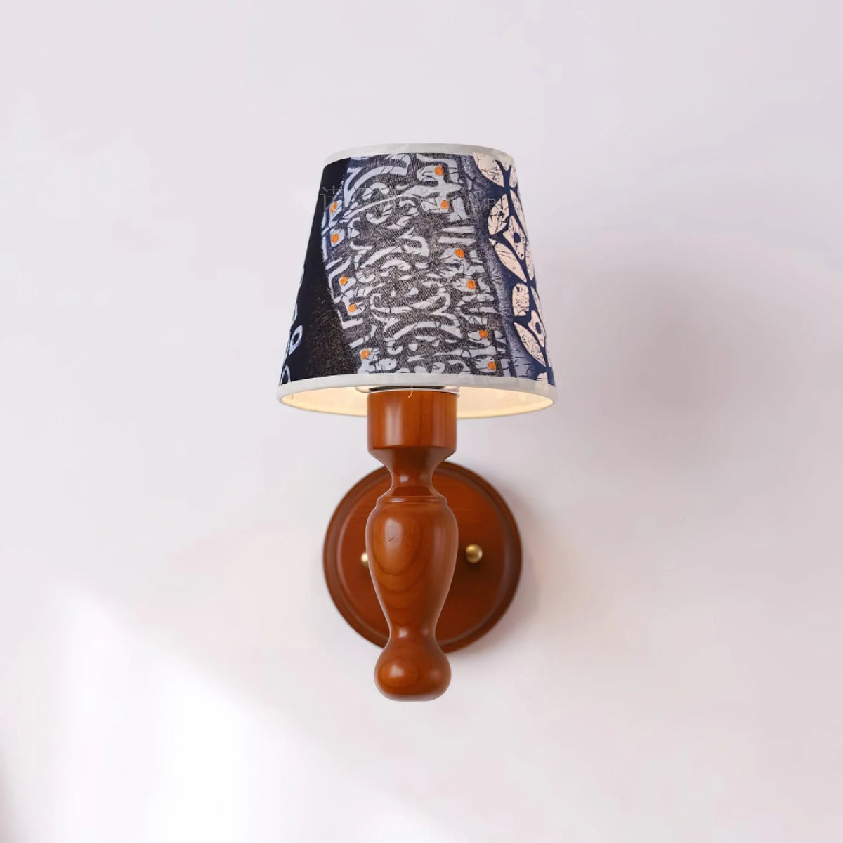 Wall Lamp | Wooden Floral Fabric Shade & Dimmer Compatible | Two Sizes