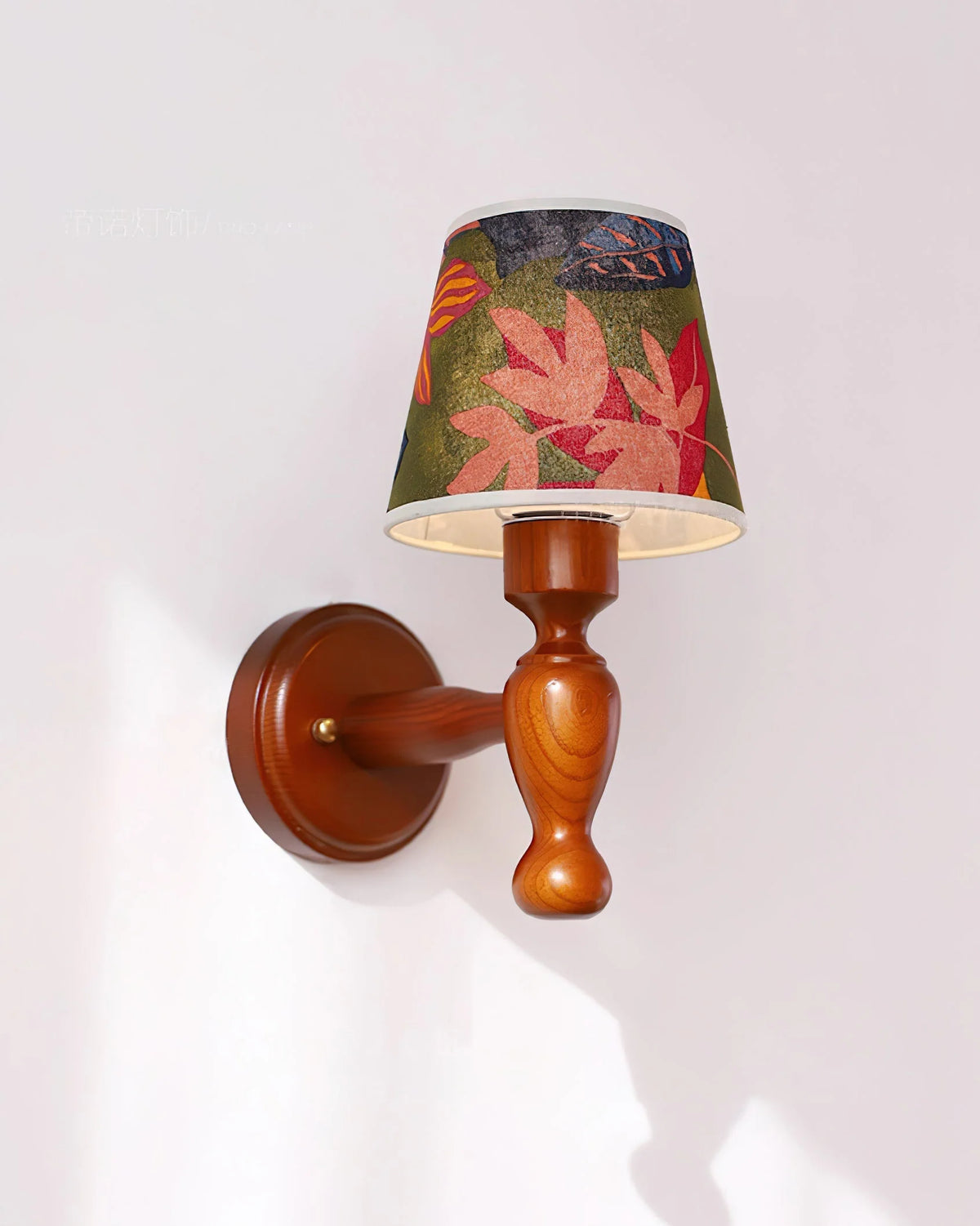 Wall Lamp | Wooden Floral Fabric Shade & Dimmer Compatible | Two Sizes