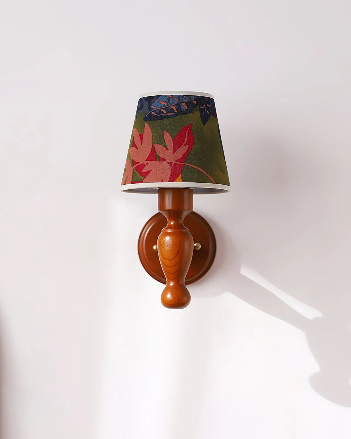 Wall Lamp | Wooden Floral Fabric Shade & Dimmer Compatible | Two Sizes