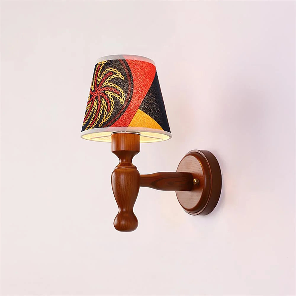 Wall Lamp | Wooden Floral Fabric Shade & Dimmer Compatible | Two Sizes