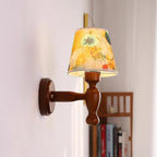 Wall Lamp | Wooden Floral Fabric Shade & Dimmer Compatible | Two Sizes
