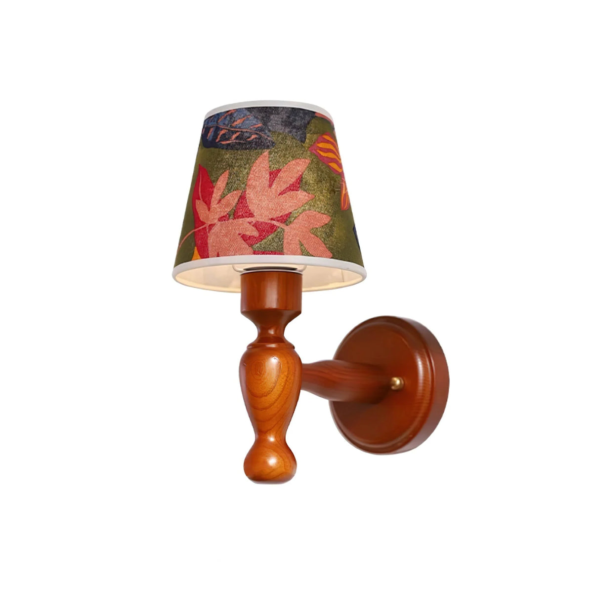 Wall Lamp | Wooden Floral Fabric Shade & Dimmer Compatible | Two Sizes