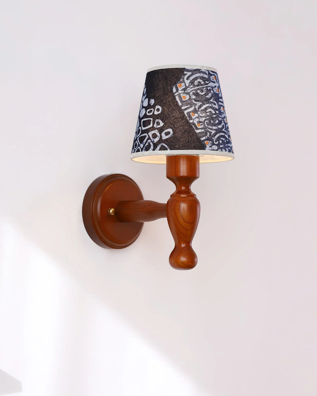 Wall Lamp | Wooden Floral Fabric Shade & Dimmer Compatible | Two Sizes