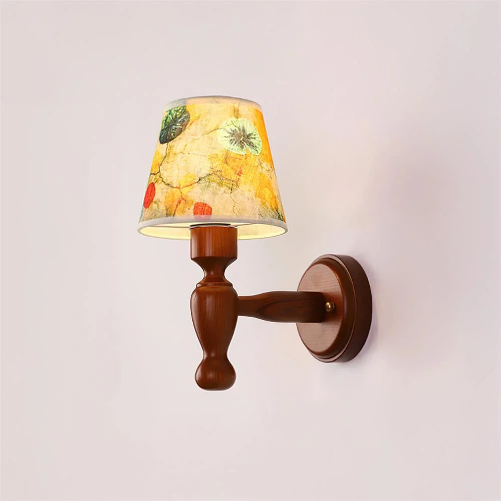 Wall Lamp | Wooden Floral Fabric Shade & Dimmer Compatible | Two Sizes
