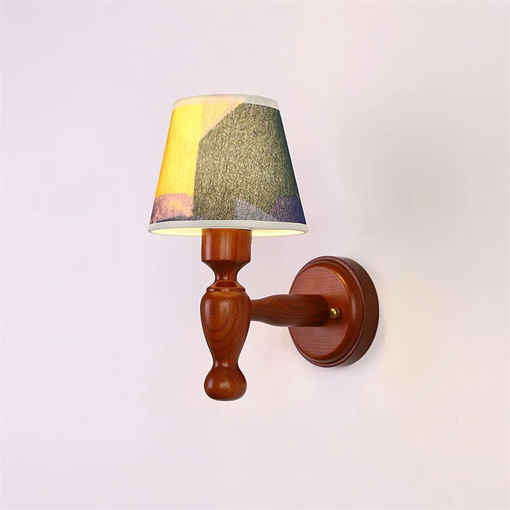 Wall Lamp | Wooden Floral Fabric Shade & Dimmer Compatible | Two Sizes