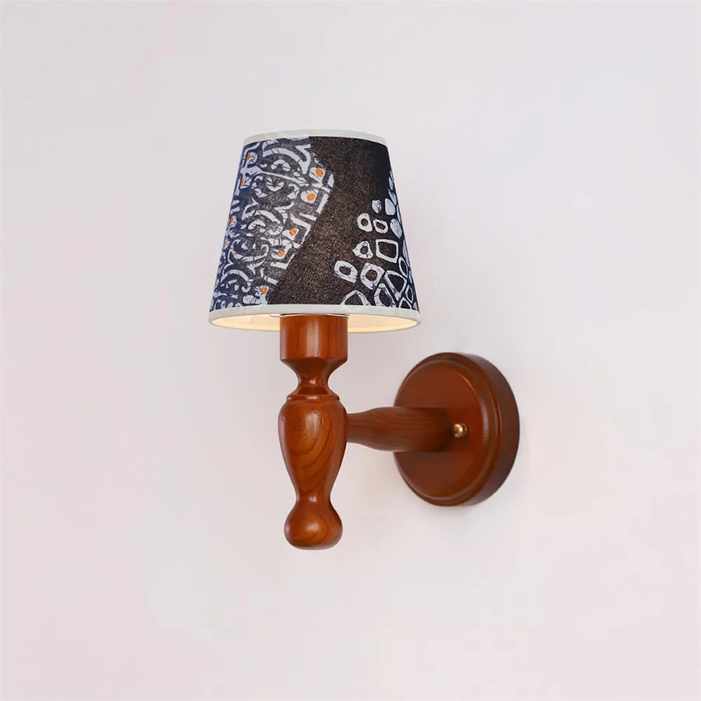Wall Lamp | Wooden Floral Fabric Shade & Dimmer Compatible | Two Sizes