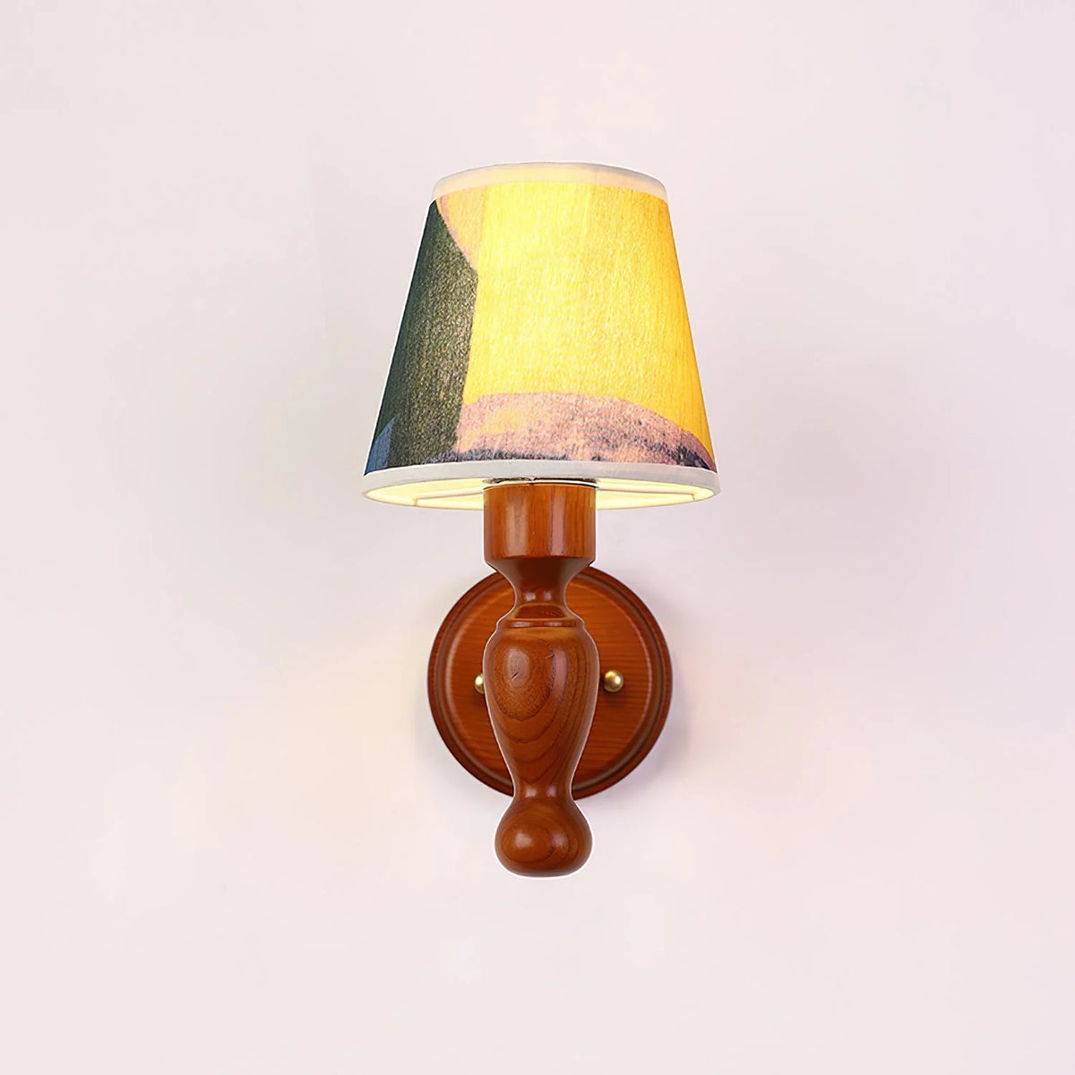 Wall Lamp | Wooden Floral Fabric Shade & Dimmer Compatible | Two Sizes