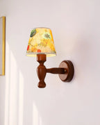 Wall Lamp | Wooden Floral Fabric Shade & Dimmer Compatible | Two Sizes