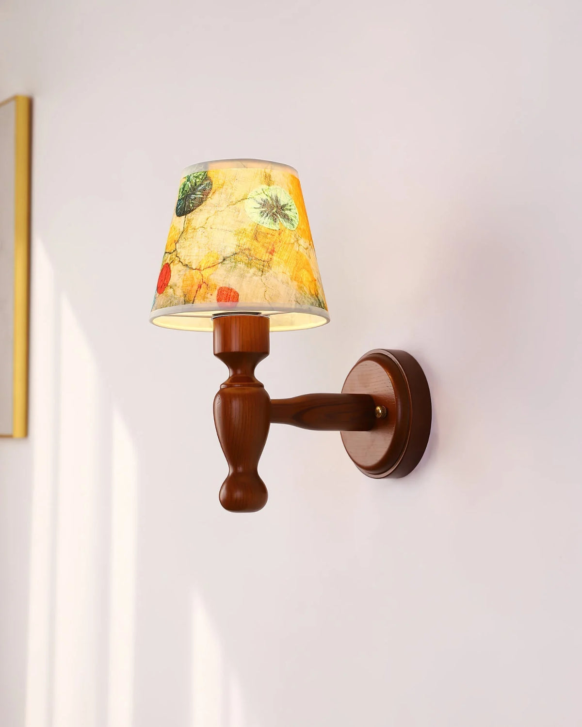 Wall Lamp | Wooden Floral Fabric Shade & Dimmer Compatible | Two Sizes
