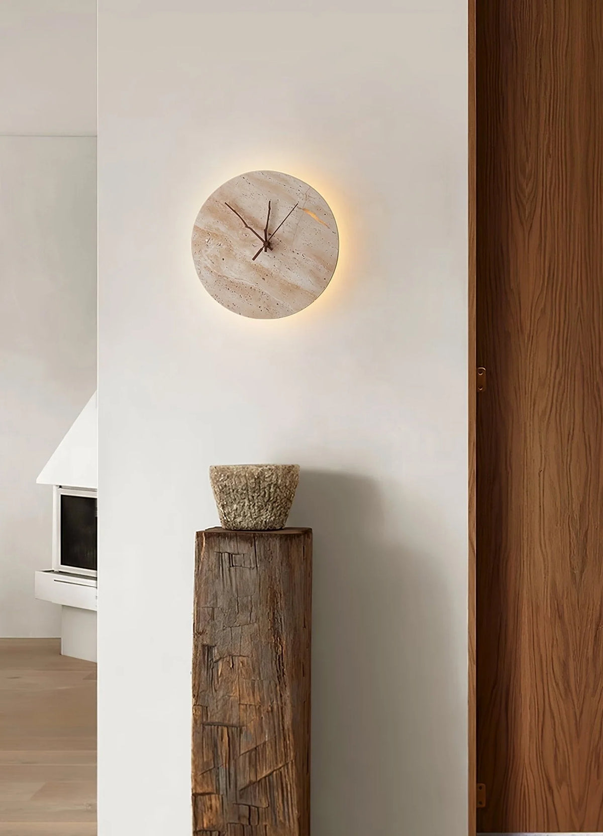 Wall Lamp | Yellow Travertine & Integrated LED | 30 cm Diameter