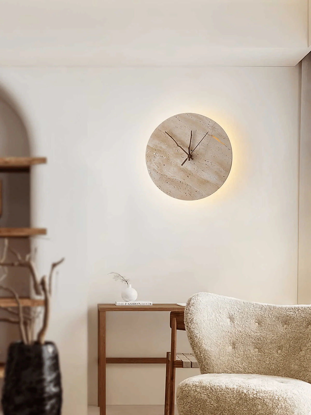 Wall Lamp | Yellow Travertine & Integrated LED | 30 cm Diameter