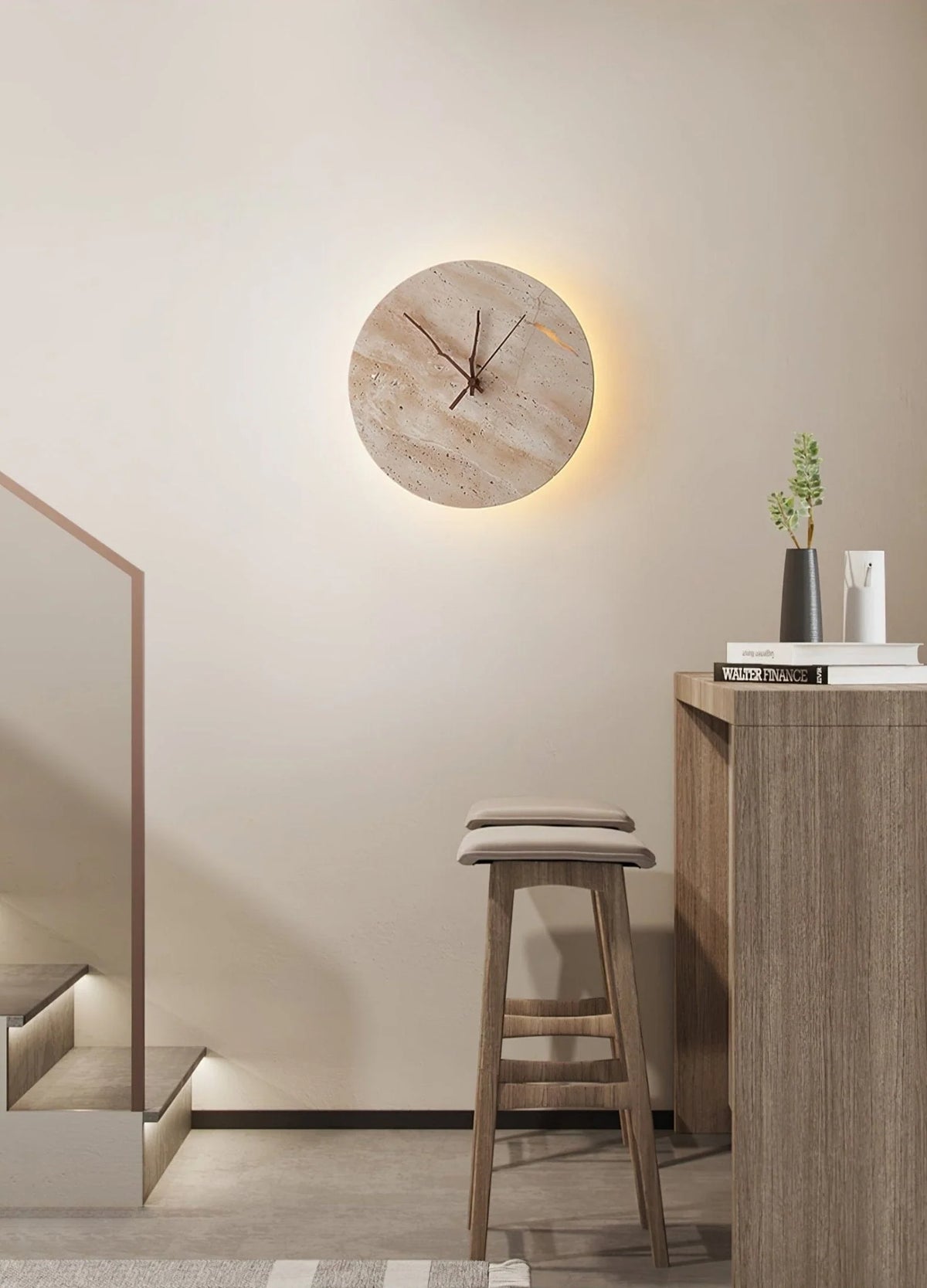 Wall Lamp | Yellow Travertine & Integrated LED | 30 cm Diameter