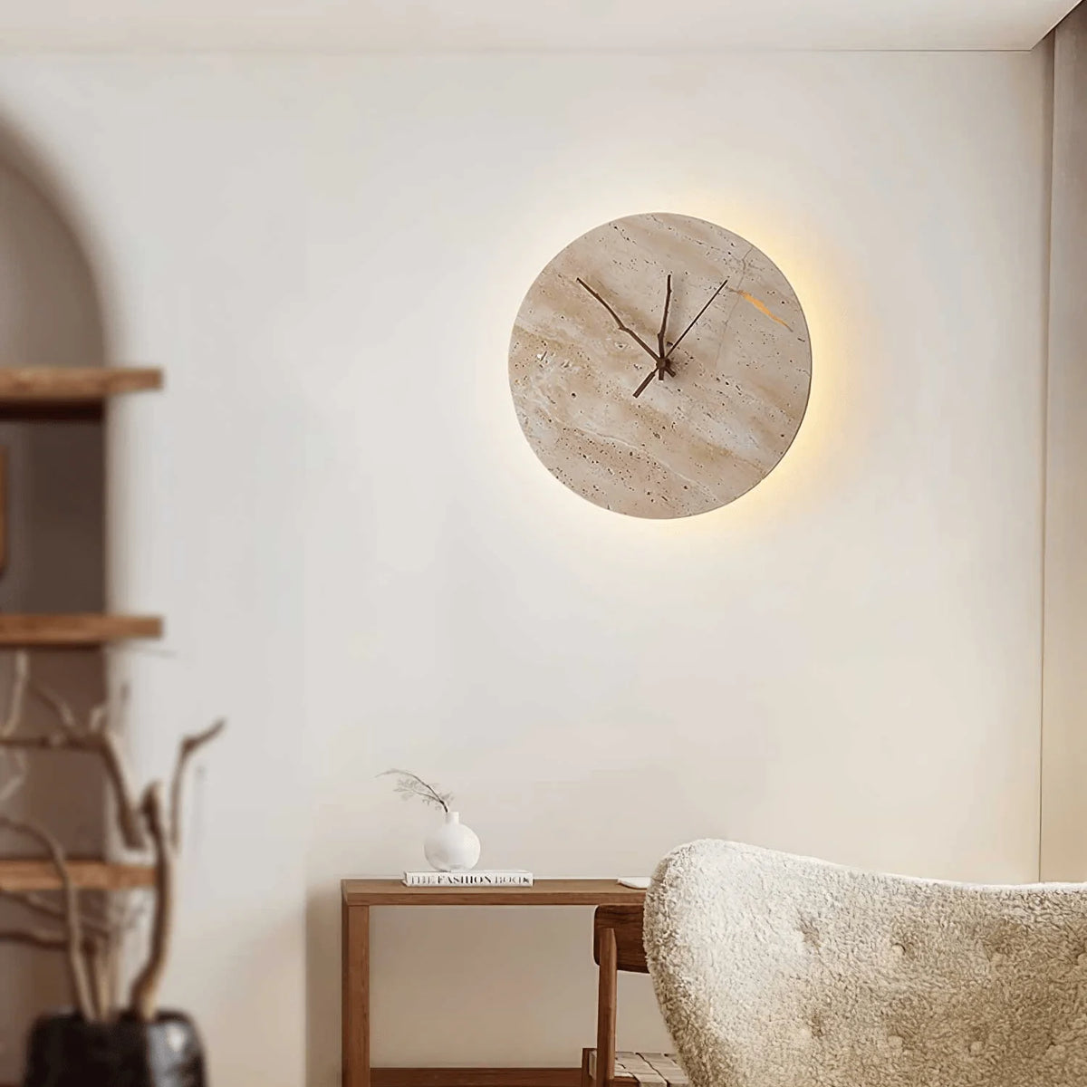 Wall Lamp | Yellow Travertine & Integrated LED | 30 cm Diameter