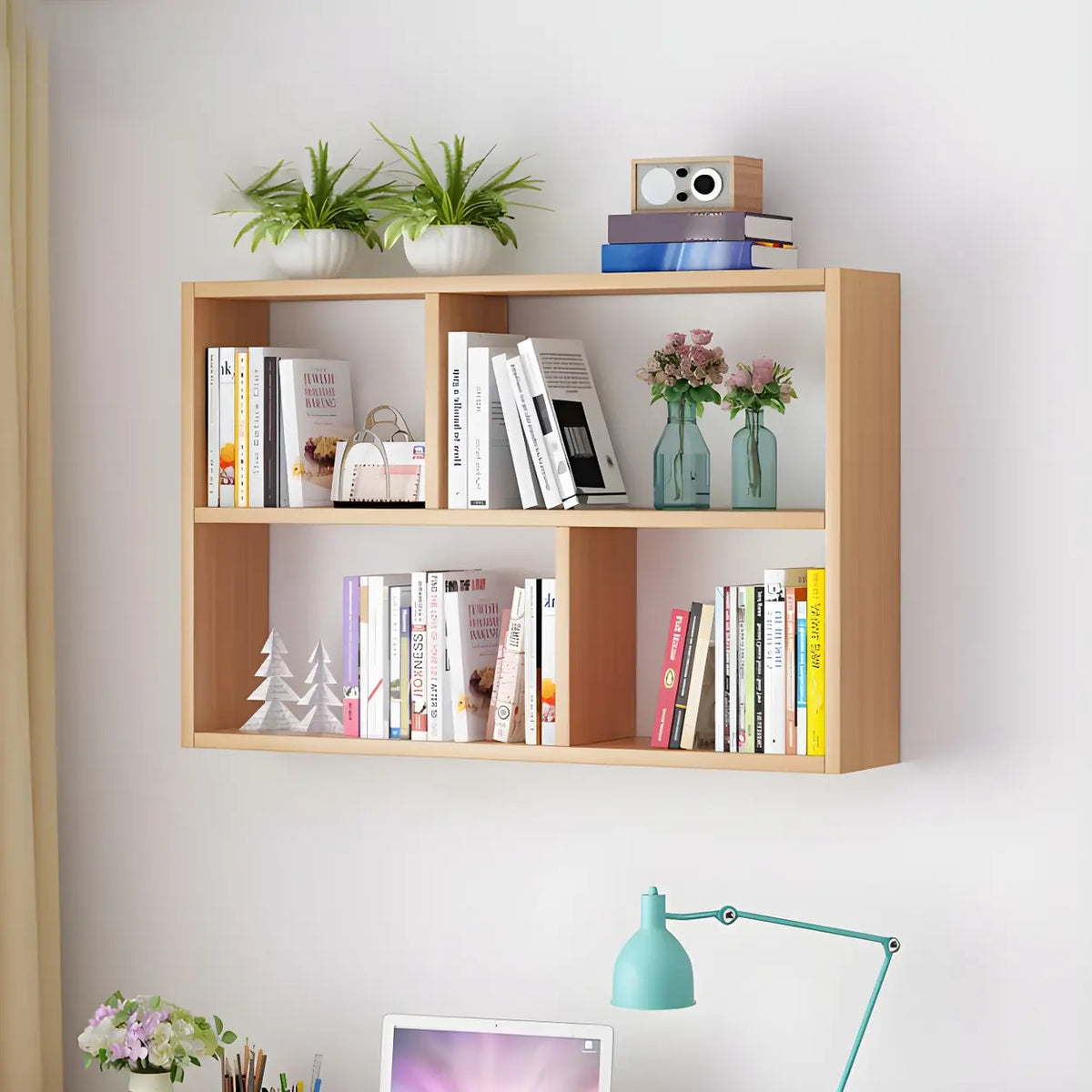 Wall-Mounted Bookshelf | Floating Poplar Wood | Widths 60–120 cm