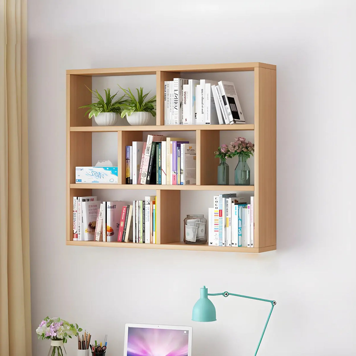 Wall-Mounted Bookshelf | Floating Poplar Wood | Widths 60–120 cm