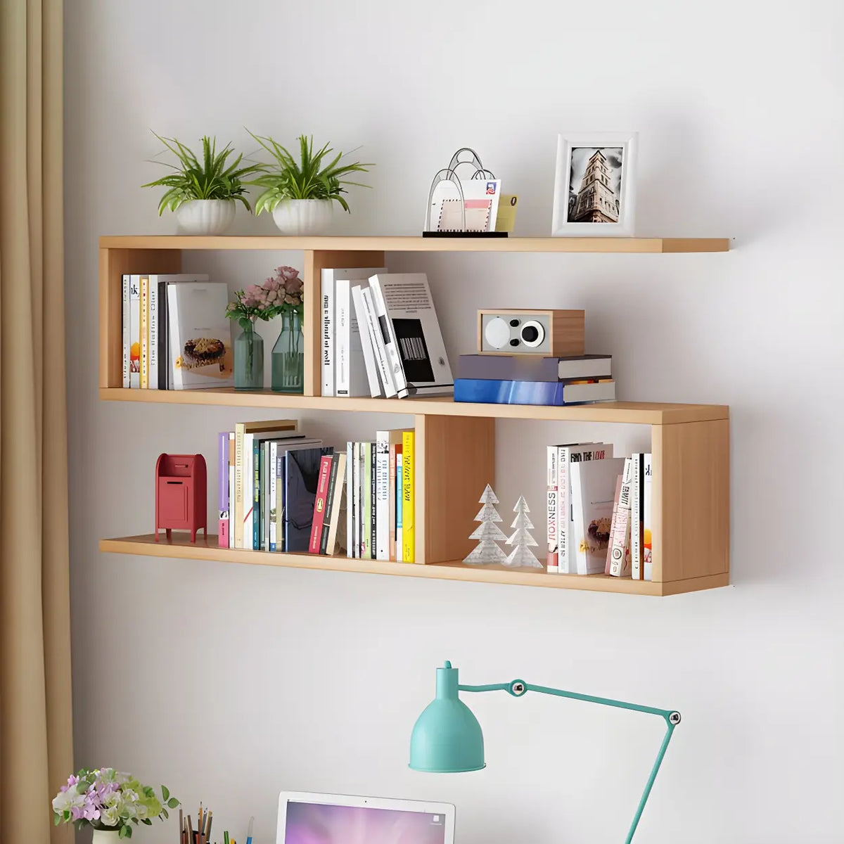 Wall-Mounted Bookshelf | Floating Poplar Wood | Widths 60–120 cm