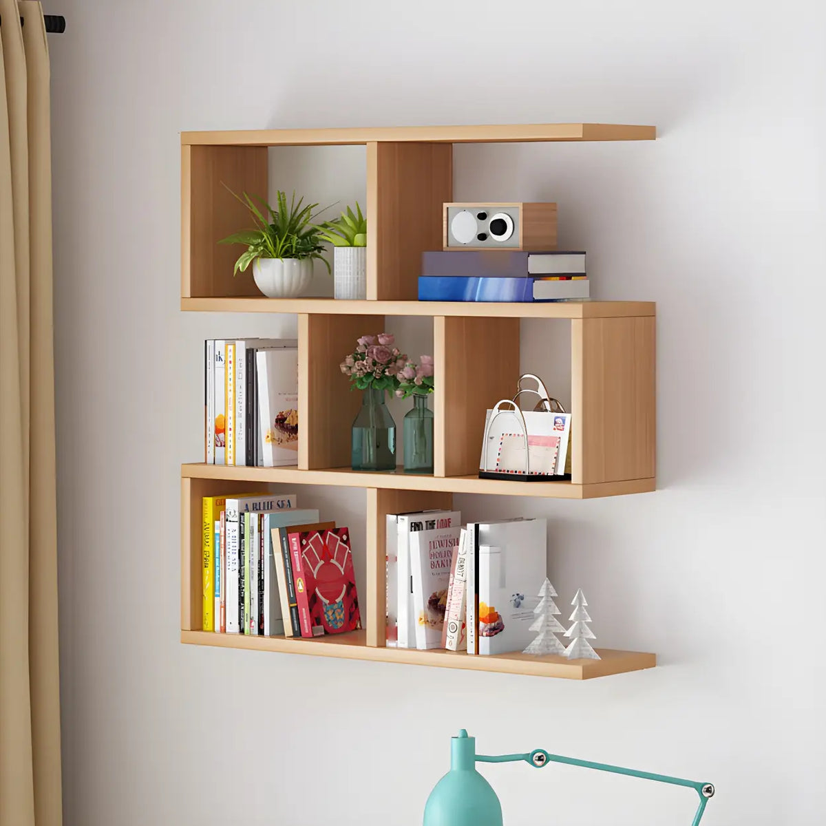 Wall-Mounted Bookshelf | Floating Poplar Wood | Widths 60–120 cm