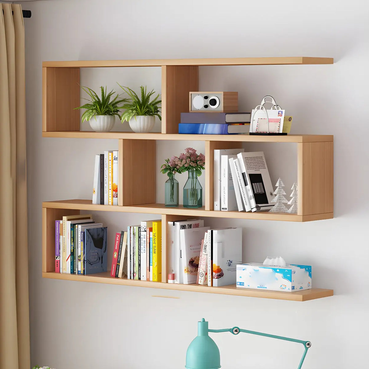 Wall-Mounted Bookshelf | Floating Poplar Wood | Widths 60–120 cm