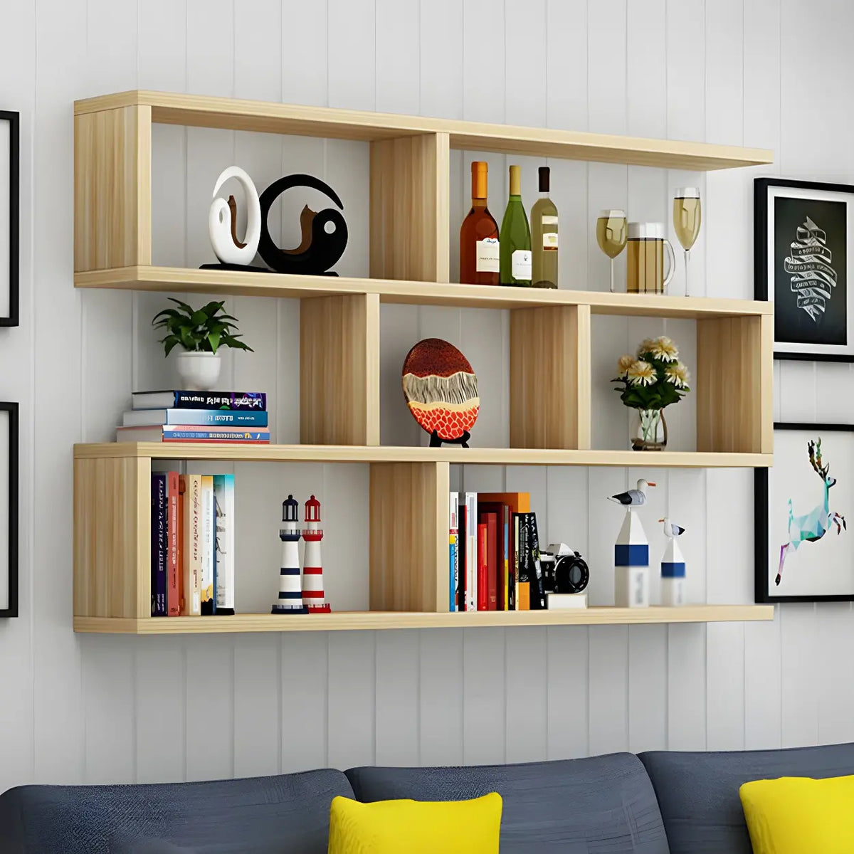 Wall-Mounted Bookshelf | Floating Poplar Wood | Widths 60–120 cm