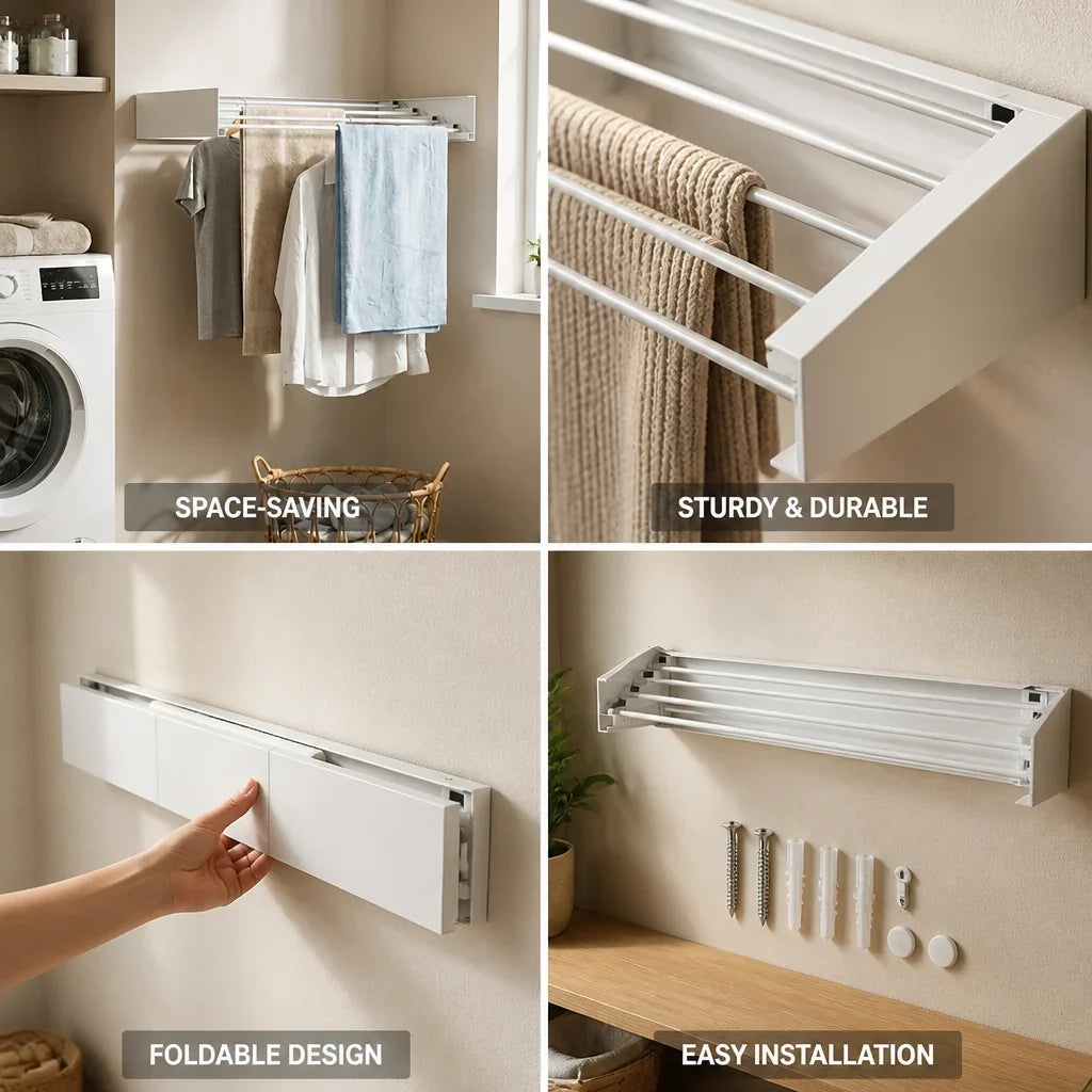 Wall-Mounted Clothes Dryer | Foldable & Rust-Resistant Metal | Holds Up To 10 Kg