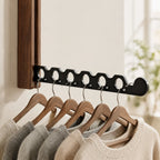 Wall-Mounted Clothes Hanger | Folding Walnut Design | 6 Windproof Slots