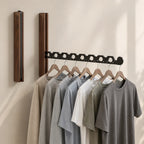 Wall-Mounted Clothes Hanger | Folding Walnut Design | 6 Windproof Slots