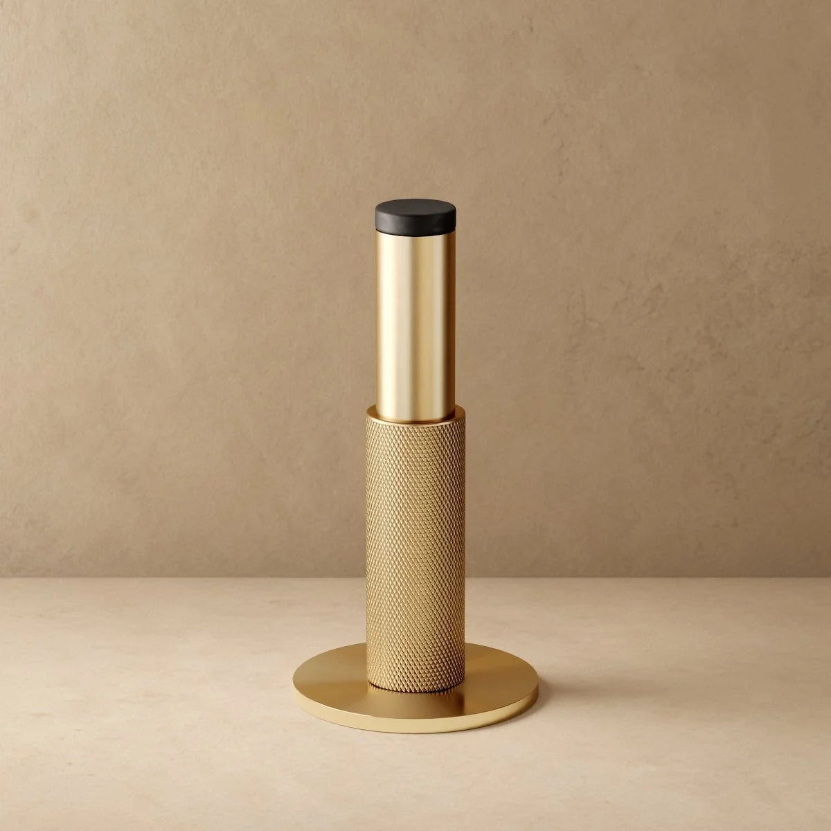 Wall-Mounted Door Stop | Knurled Solid Brass & Rubber Bumper